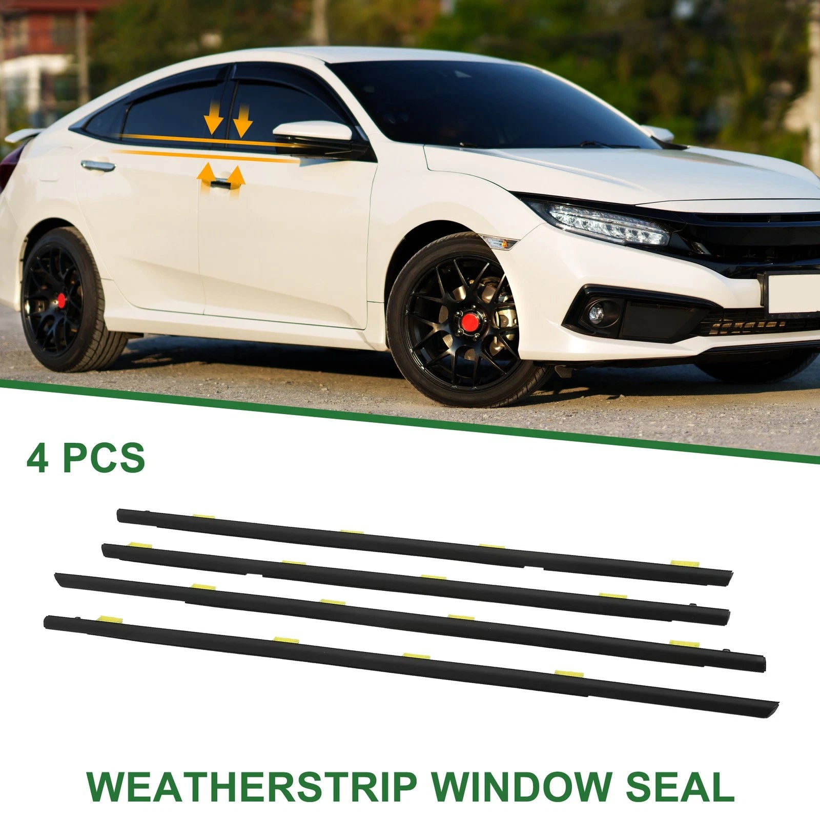 Window Seal Weatherstrip Set for Honda Civic (2001–2005) Black Front 4pcs