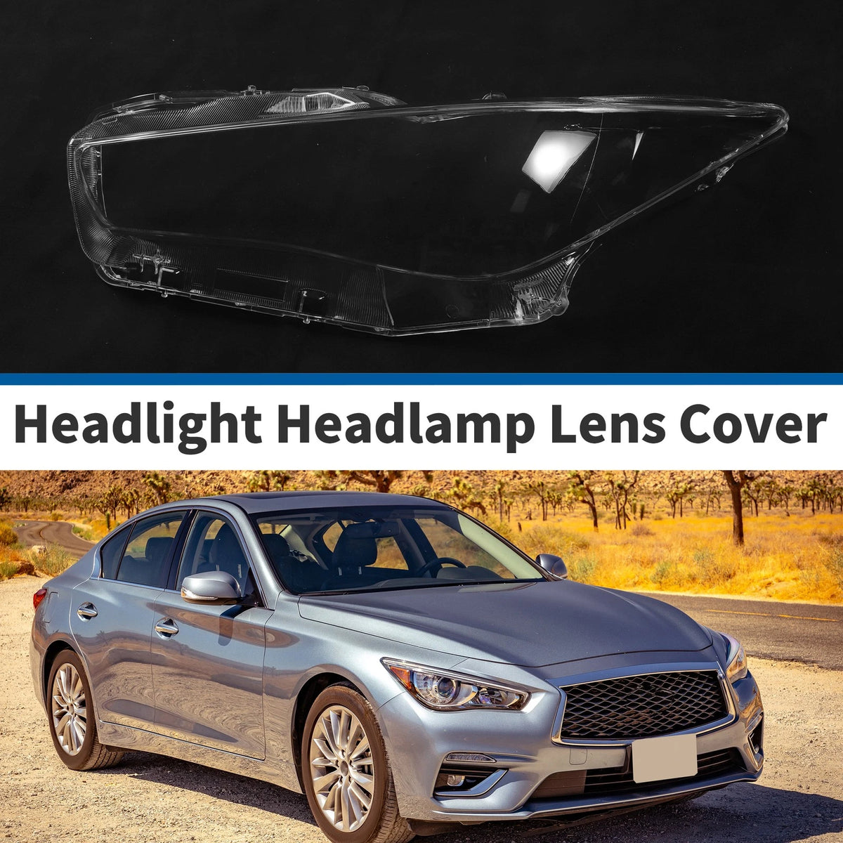 1 Pcs Headlight Lens Cover for Infiniti Q50 (2014–2021) PC Clear