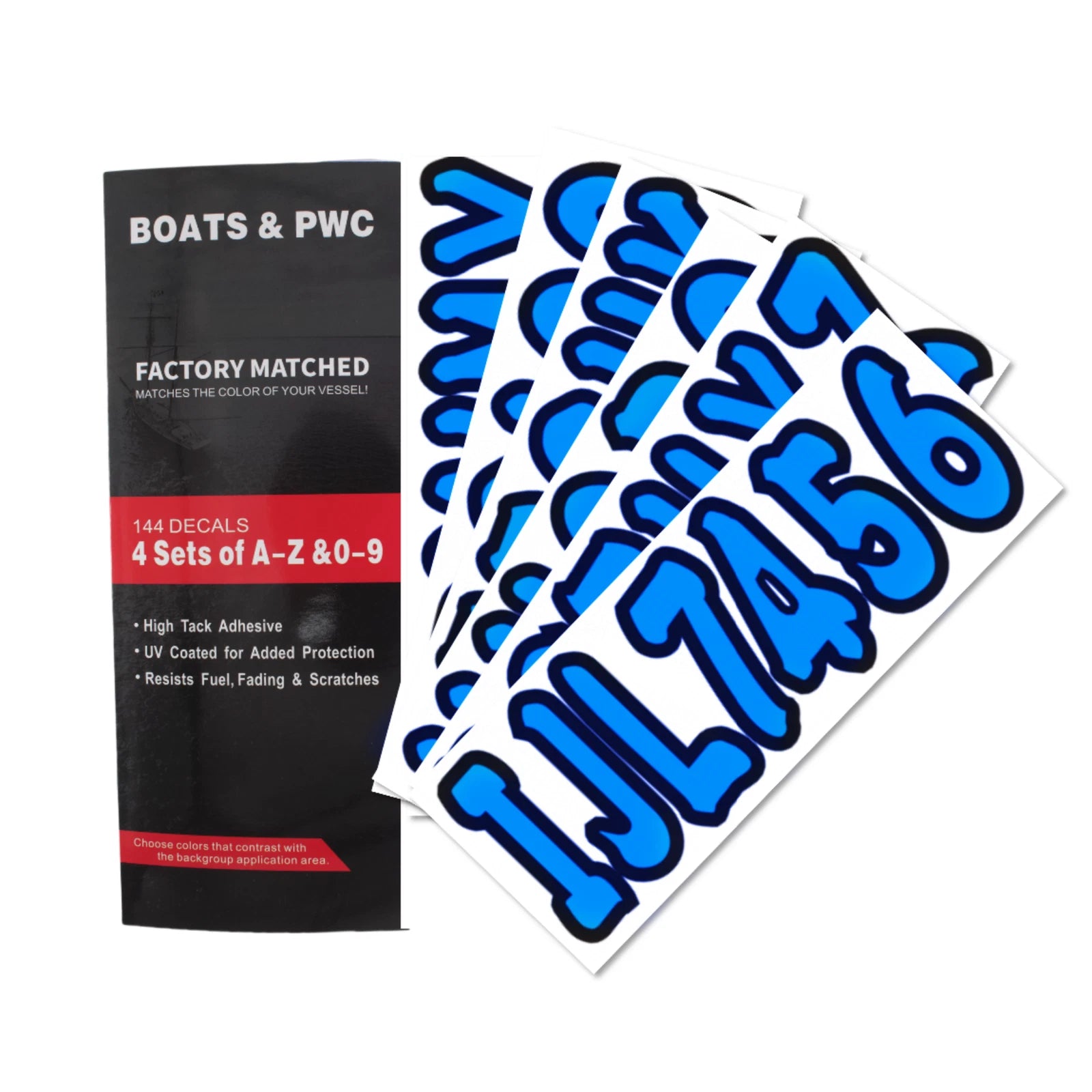 Boat Registration Stickers A-Z & 0-9 Blue Decals