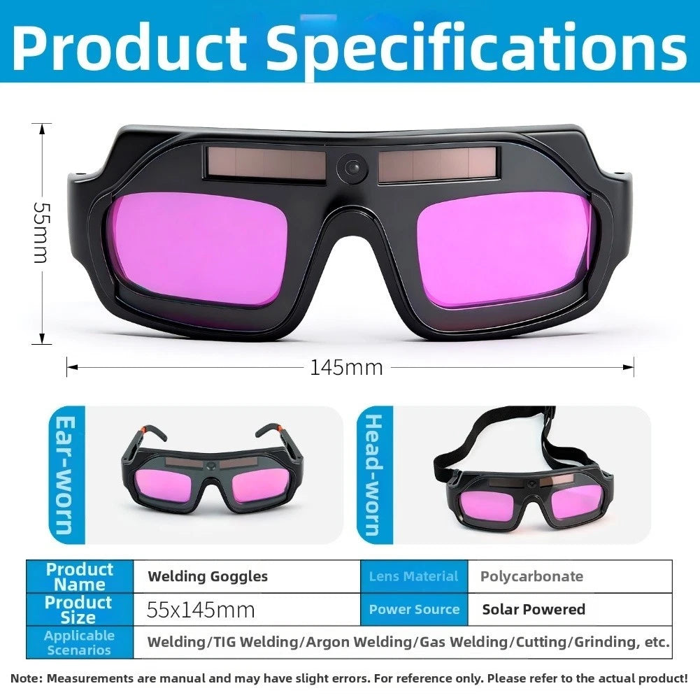 Auto Dimming Welding Glasses with Solar Charging and Protective Lenses