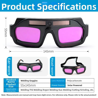 Auto Dimming Welding Glasses with Solar Charging and Protective Lenses