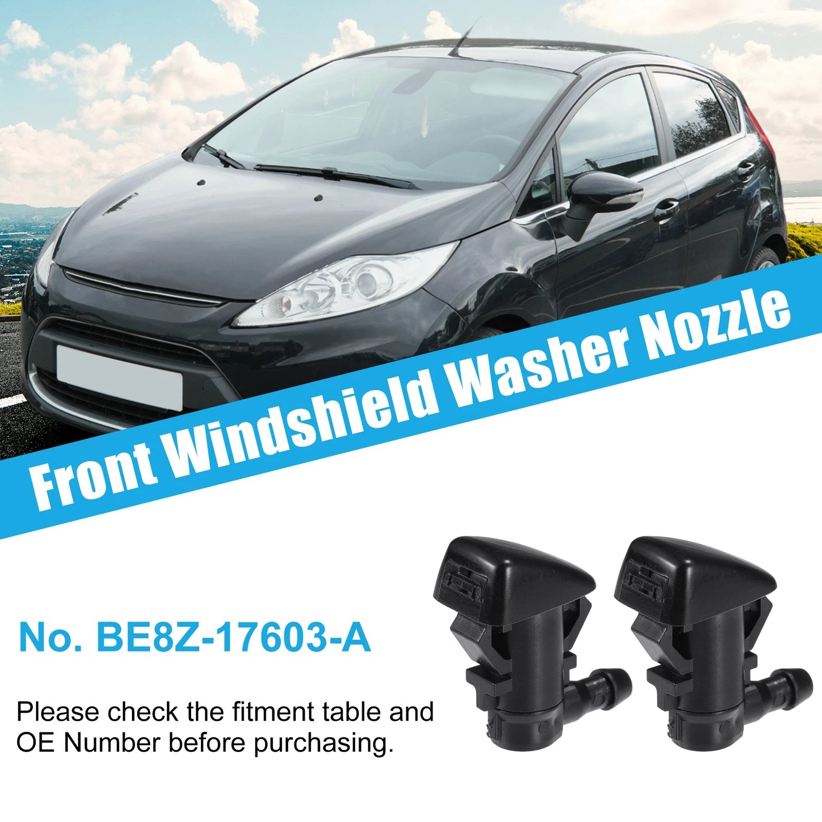2 Pcs Front Windscreen Washer Nozzles with Gaskets for Ford (2000–2015)