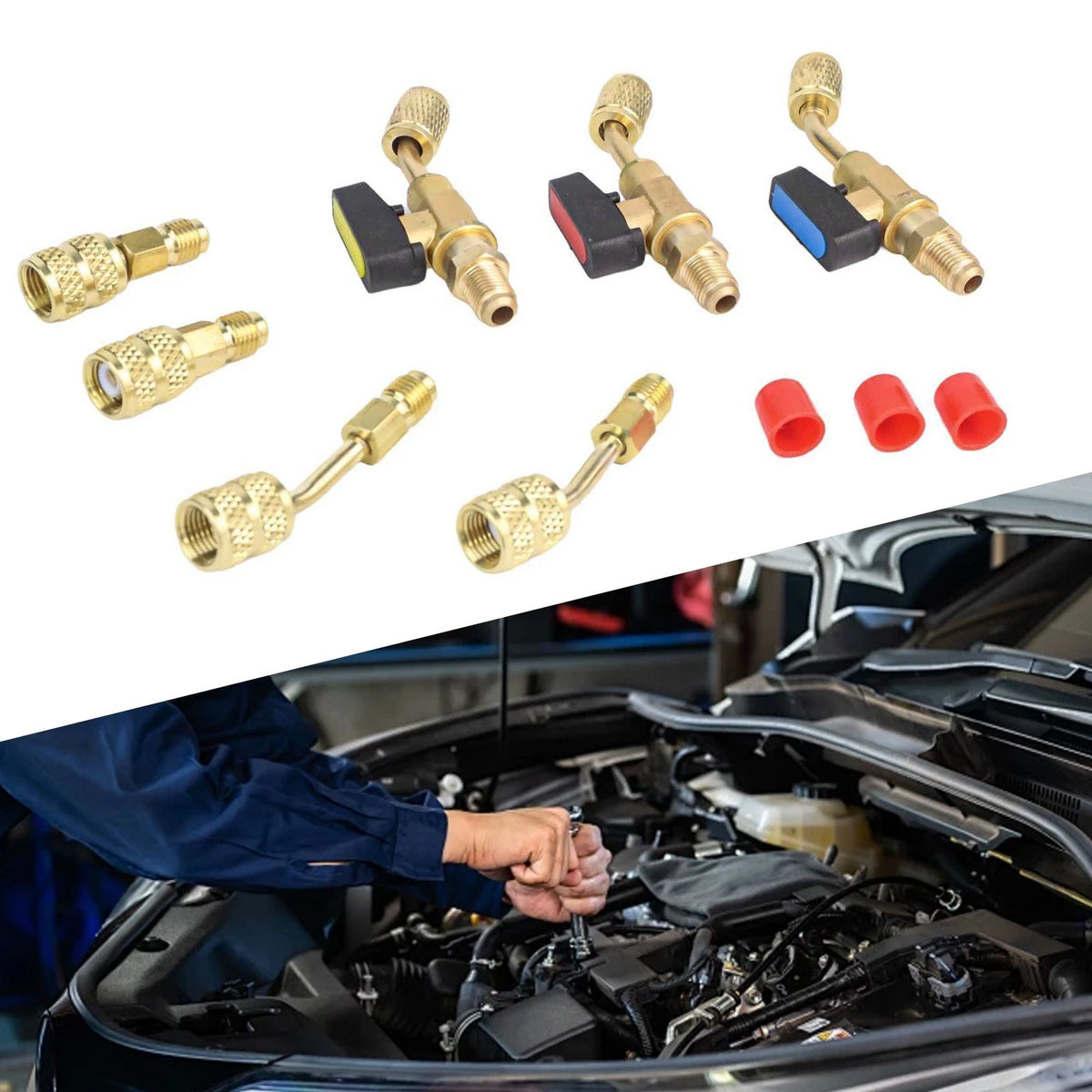Angled Valve Kit Air Conditioning Valve Air Conditioning Repair 7 Pieces Set