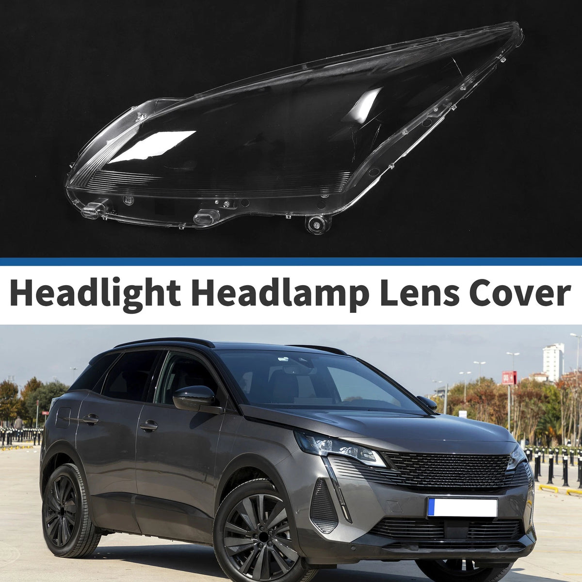 1 Pcs Headlight Lens Cover for Peugeot 3008 (2013–2019) PC Clear