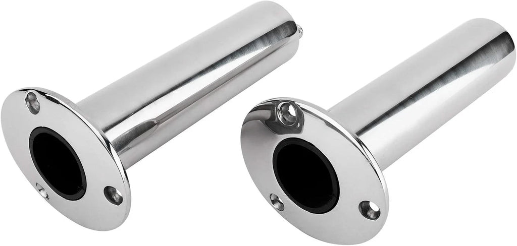 2X Stainless Steel 316 Deluxe Rod Holders with Drain Flush Mount 90 Degree