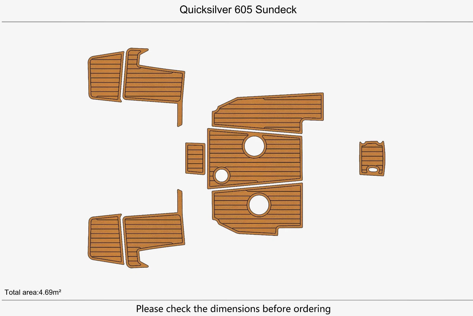 EVA Foam Faux Teak Deck Flooring Pads for Quicksilver 605 Sundeck (2015–2023)