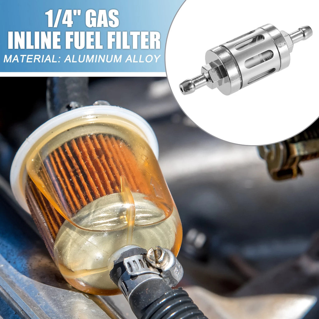 Gas Inline Fuel Filter Replacement for Bikes Silver Tone (Universal)