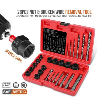 26PCS Bolt Extractor Set with Hex Adapter for Stripped Nuts and Screws