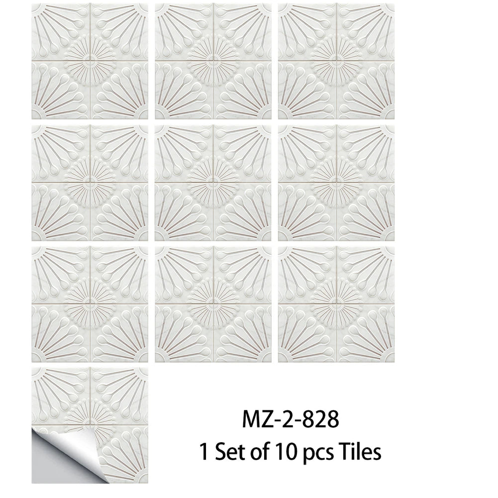 Waterproof Beige Floral Wall Decals PVC Embossed Tile Self 30x30cm