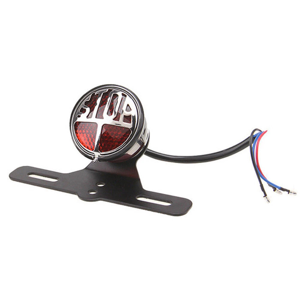 Round Stop Vintage License Plate Mount Brake Light for Harley Bobber Chopper