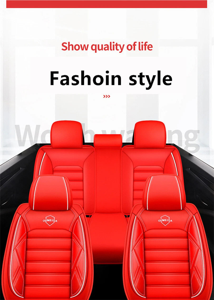 Full Set Red PU Leather Car Seat Covers for Universal Fit (Front+Rear)