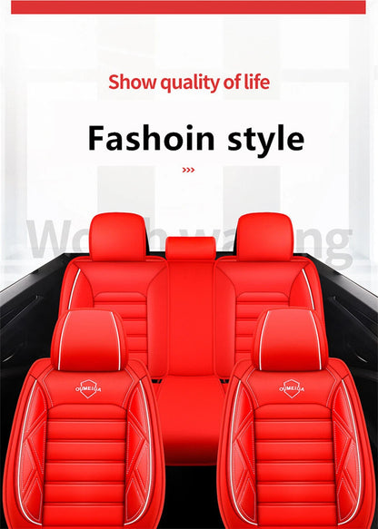 Full Set Red PU Leather Car Seat Covers for Universal Fit (Front+Rear)