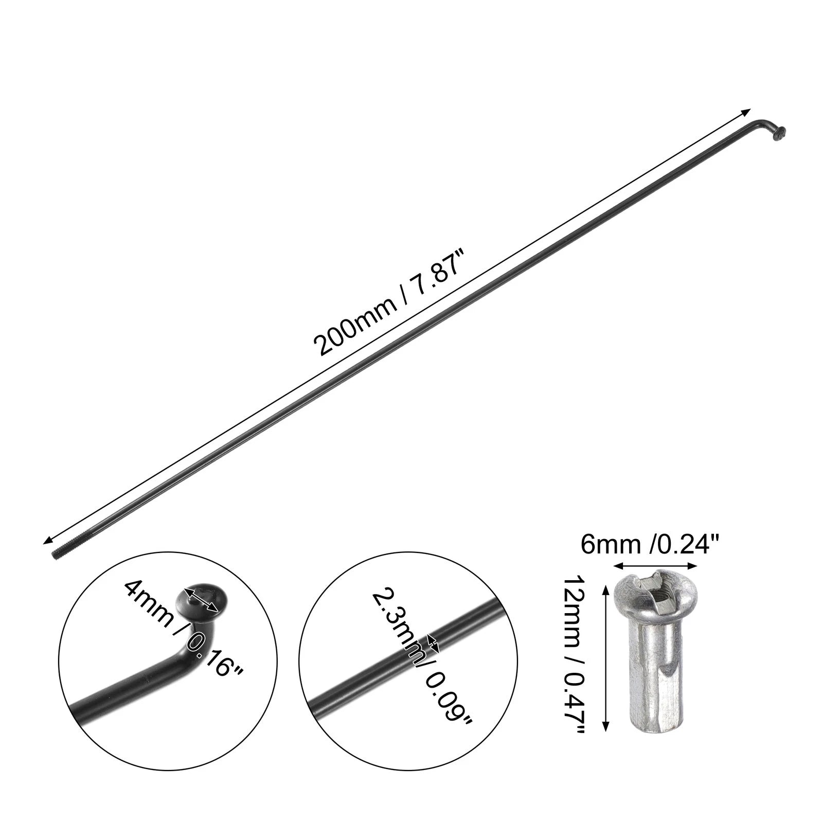 Bicycle Spokes 13G 200mm Steel Replacement Kit with Nipples for Most Bikes
