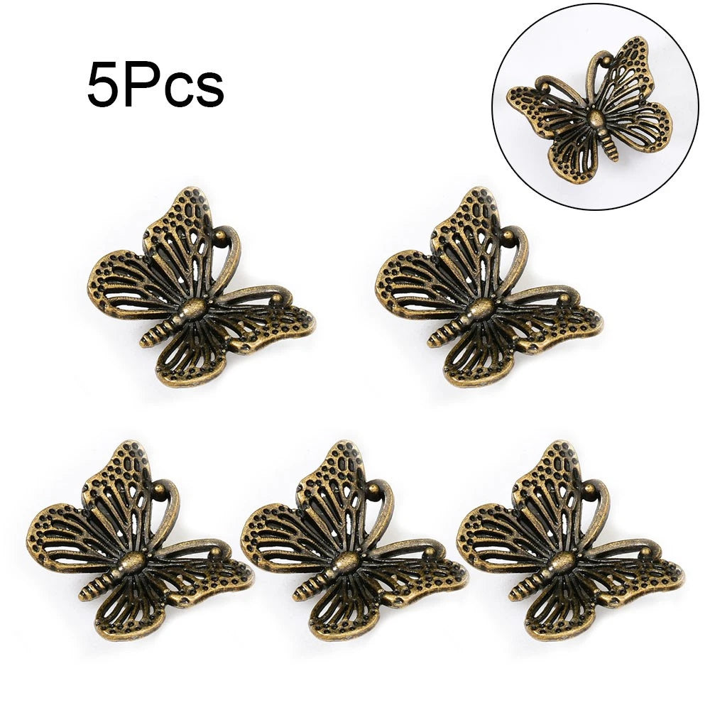 5Pcs Vintage Butterfly Cabinet Knob Pull Handle Zinc Alloy