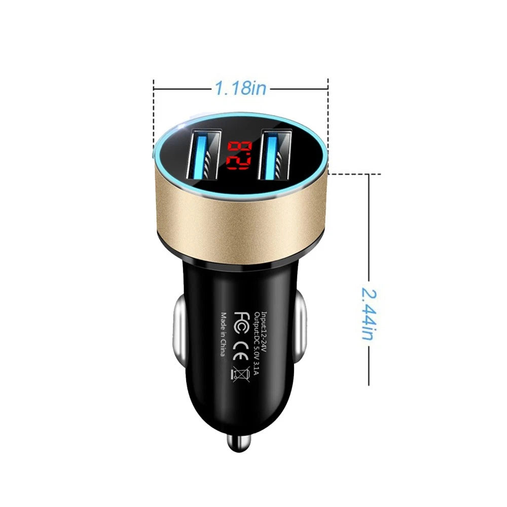 Universal 3.1A Dual USB Car Charger Cigarette Lighter Socket LED Display 12-24V