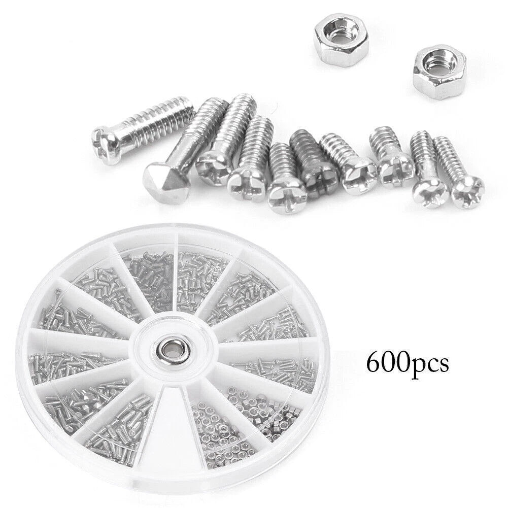 Set of 600 Small Screw Nuts for Electronics Assortment Kit (M1, M1.2, M1.4, M1.6)