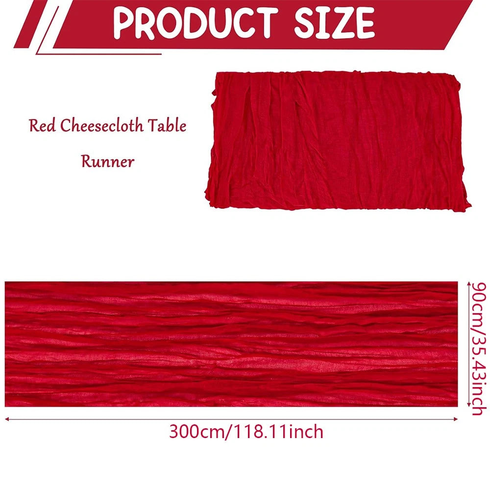 2 Pcs Red Cheesecloth Table Runner for Baby Shower Wedding Party