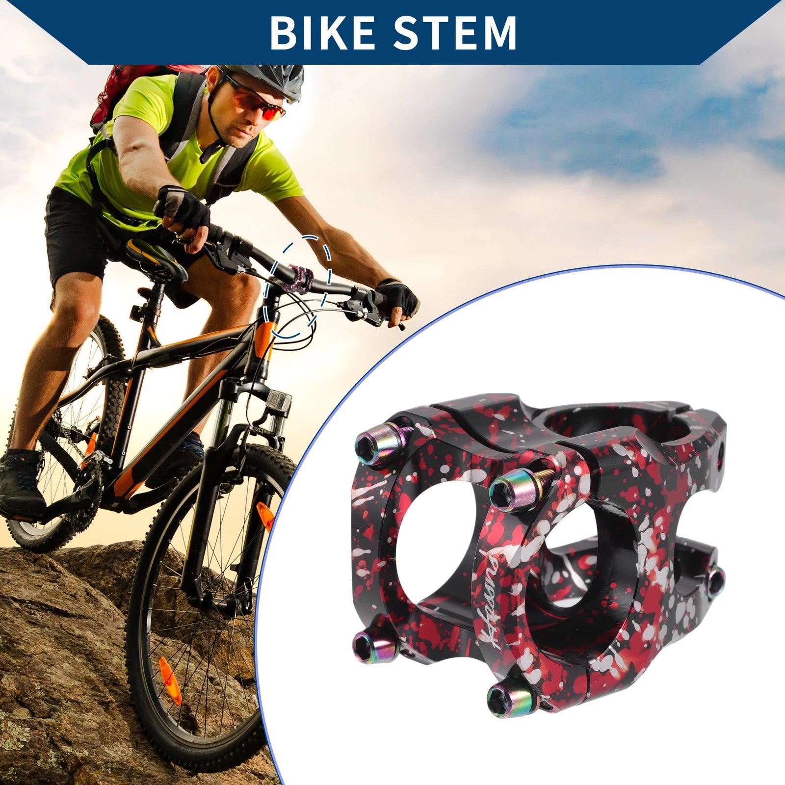 Adjustable Bike Stem Short Handlebar for Bike 35mm Stem Length (Red)
