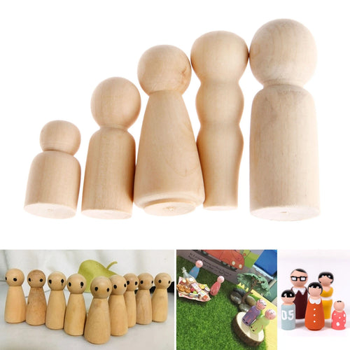 10pcs Unpainted Wooden Peg Dolls Family Figures for Creative Play