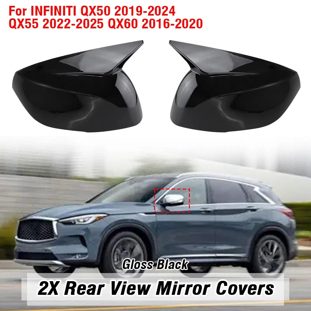Gloss Black Mirror Cap Covers for Infiniti QX50 (2019–2024), QX55 (2022–2025), QX60 (2016–2020)