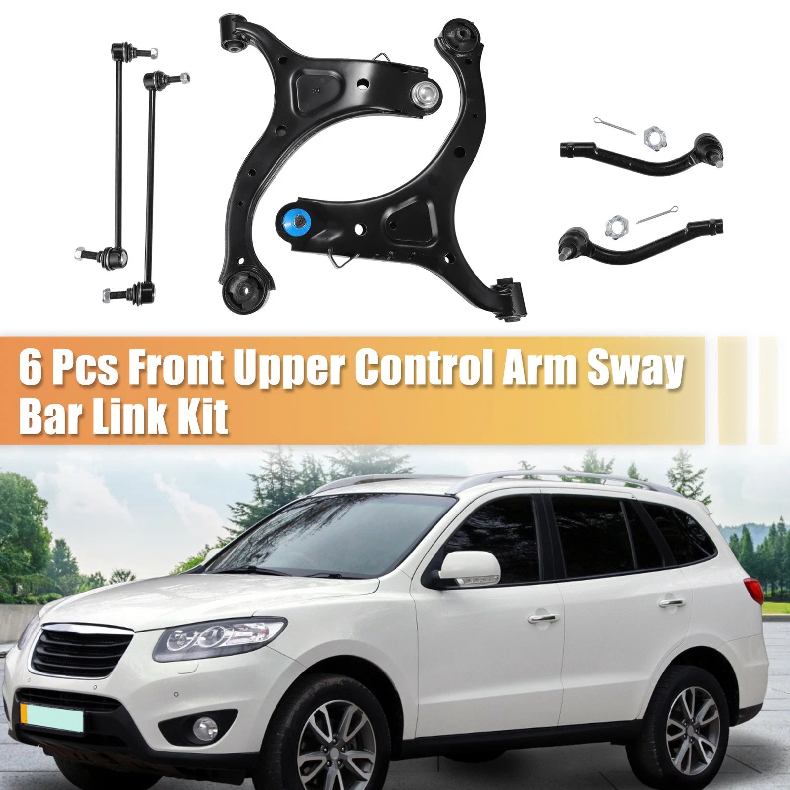 Front Lower Control Arms Sway Bar Kit 6 Pcs for Hyundai Santa Fe (2007–2012)