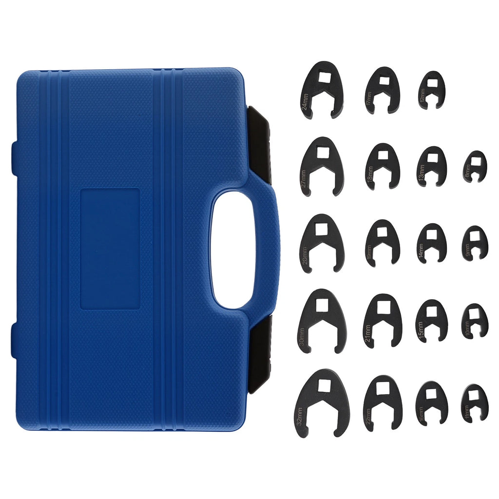 Set of 19 Crows Foot Wrenches 1/2" 3/8" 8-32mm Socket Tool Kit