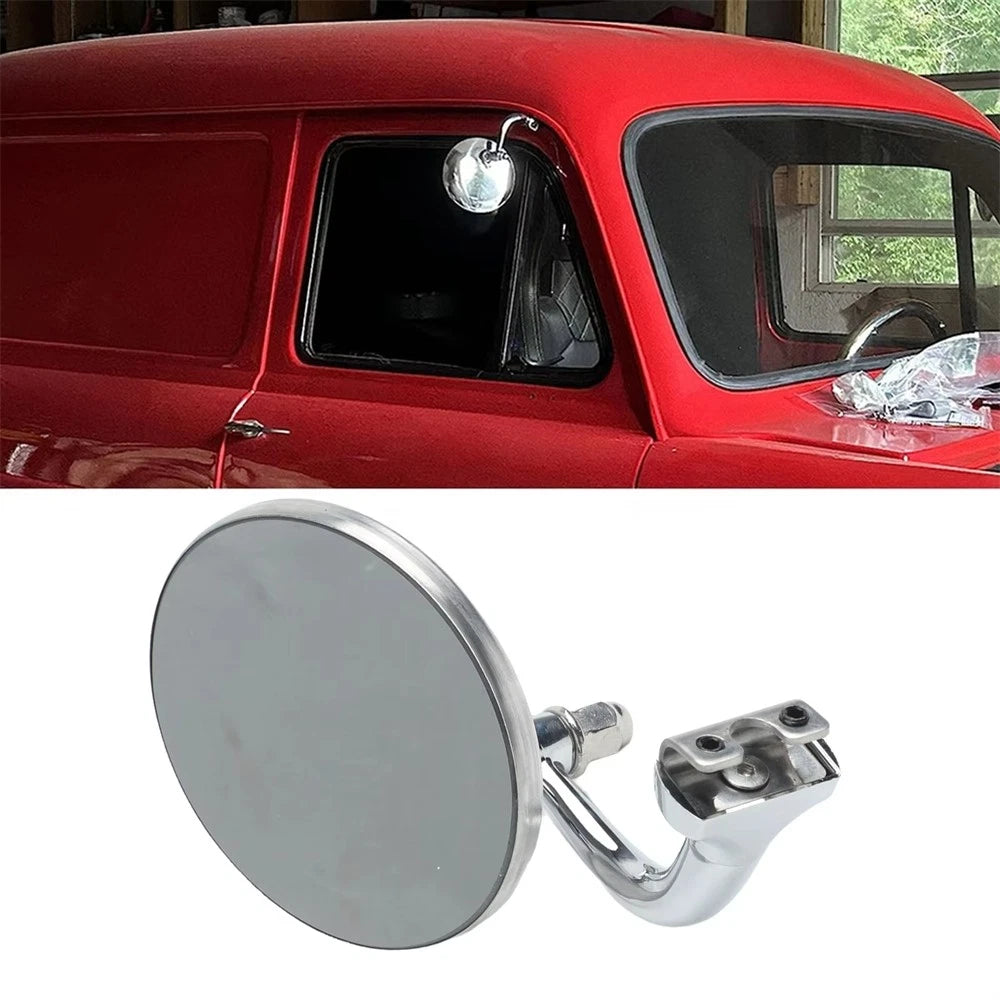 1x Silver Round Side Mirror Kit for Classic Cars (Retro Vintage)