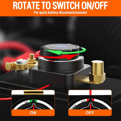 Battery Disconnect Switch with Voltmeter for RV Marine (DC 5-80V)