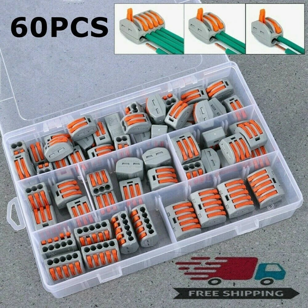 60pcs Terminal Block Lever Wire Connector Cable Clamp Nuts