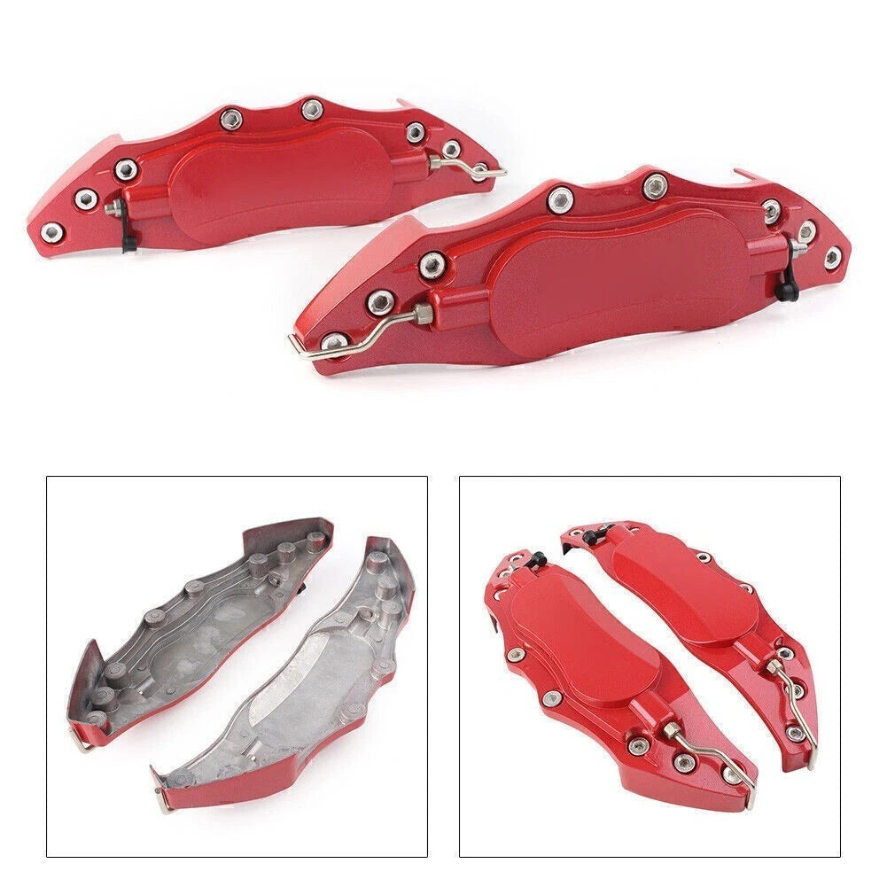 2X 3D Metal Brake Caliper Covers Universal Front & Rear Large Red