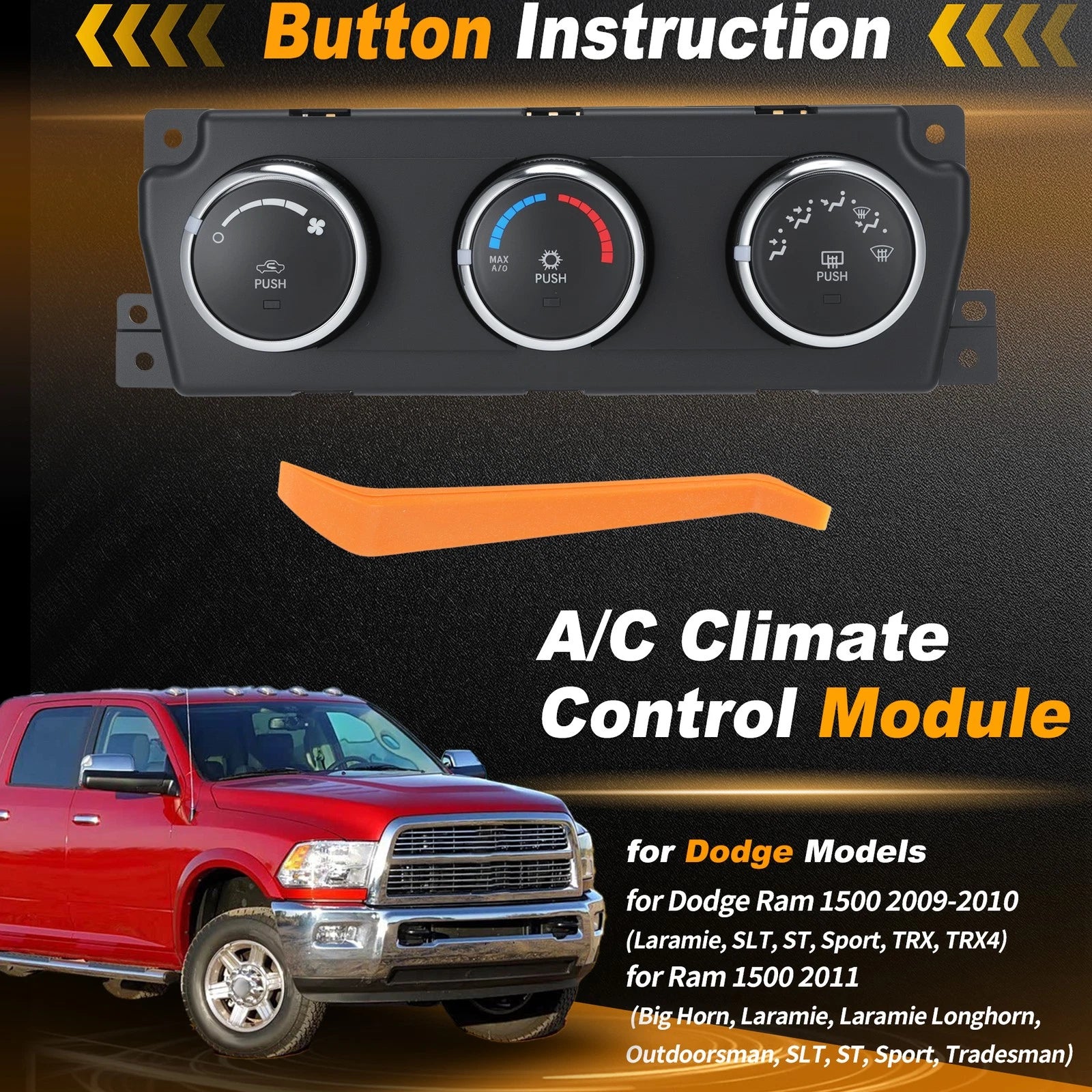 A C Heater Climate Control Module Panel for Dodge Ram 1500 (2009–2011)