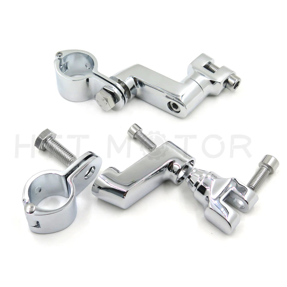 Offset Highway Foot Peg Mounts with 1" Clamps for Harley (Chrome)