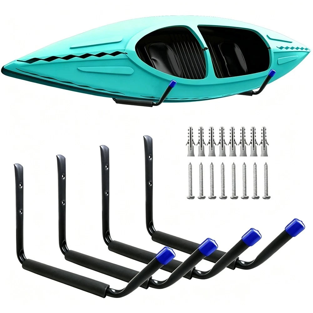 4 Pack Wall Mounted Hooks for Kayak Surfboard Canoe Skis Ladders (45 kg Max)