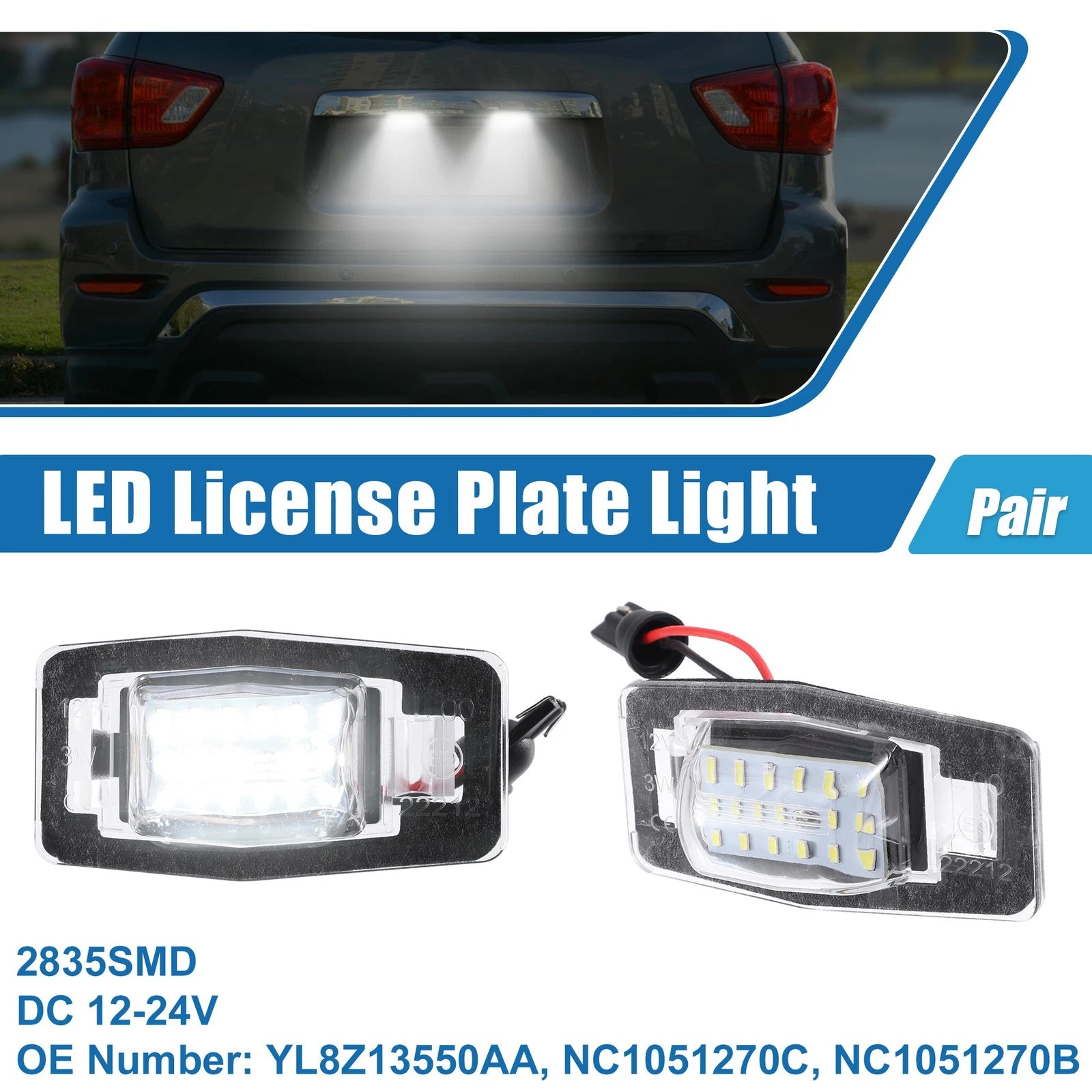 White LED License Plate Light Assembly Pair for Mazda (2003–2015)