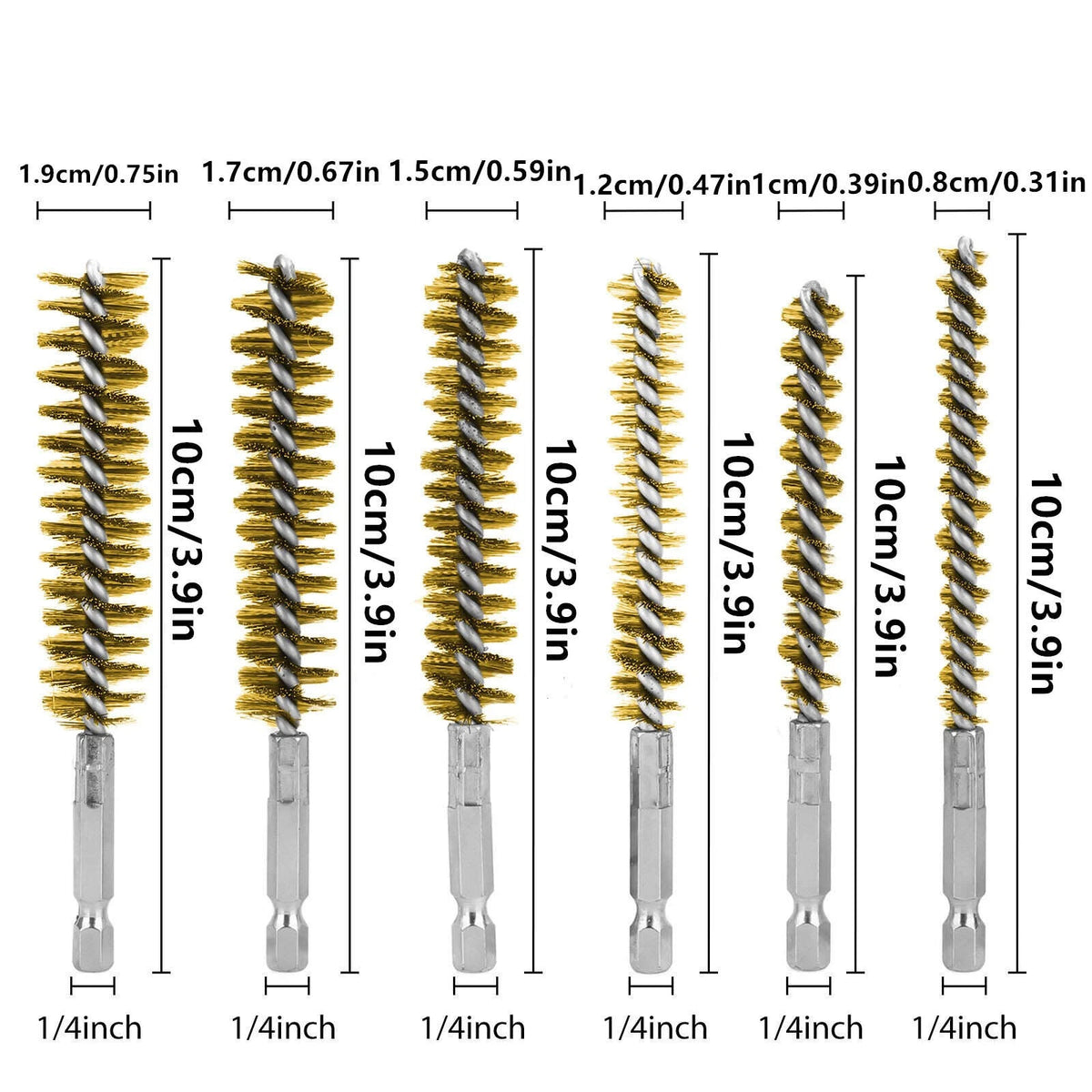 Hex Shank Brass Bore Brush Set for Power Drill (Cleaning, Polishing)