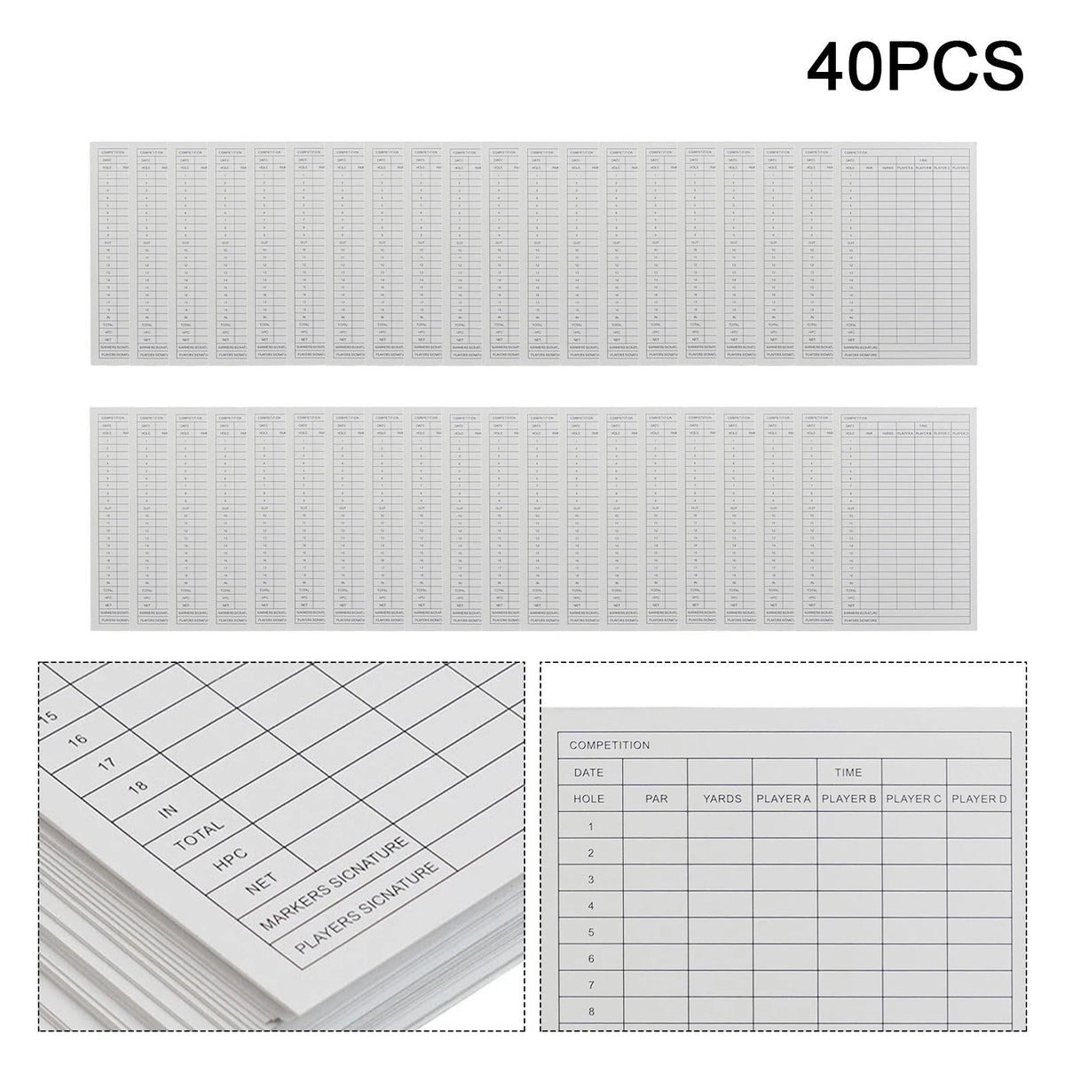 Set of 40 Golf Scorecard Replacement Sheets 6x3 for Game Recording