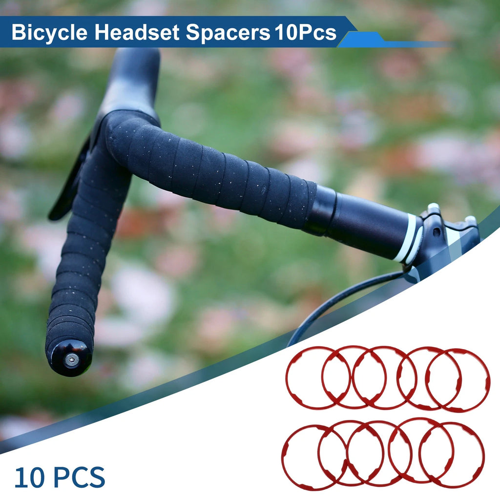 Bicycle Headset Spacers 2mm 1-1/8in 28.6mm Red Aluminum Alloy 10 Pack