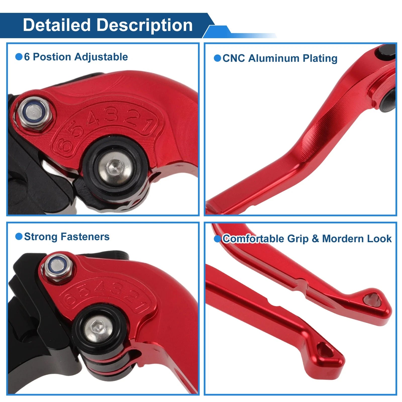 Adjustable Short Brake Clutch Levers for Honda CB750 (2023–2025) 1 Pair Solid Red