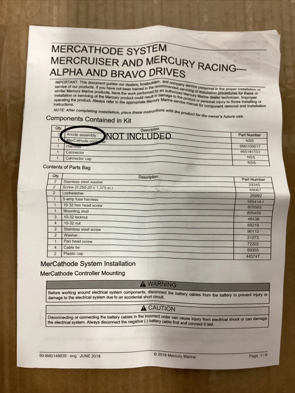 Mercathode Kit 8M0085693 for Mercury Mercruiser (Open Box)