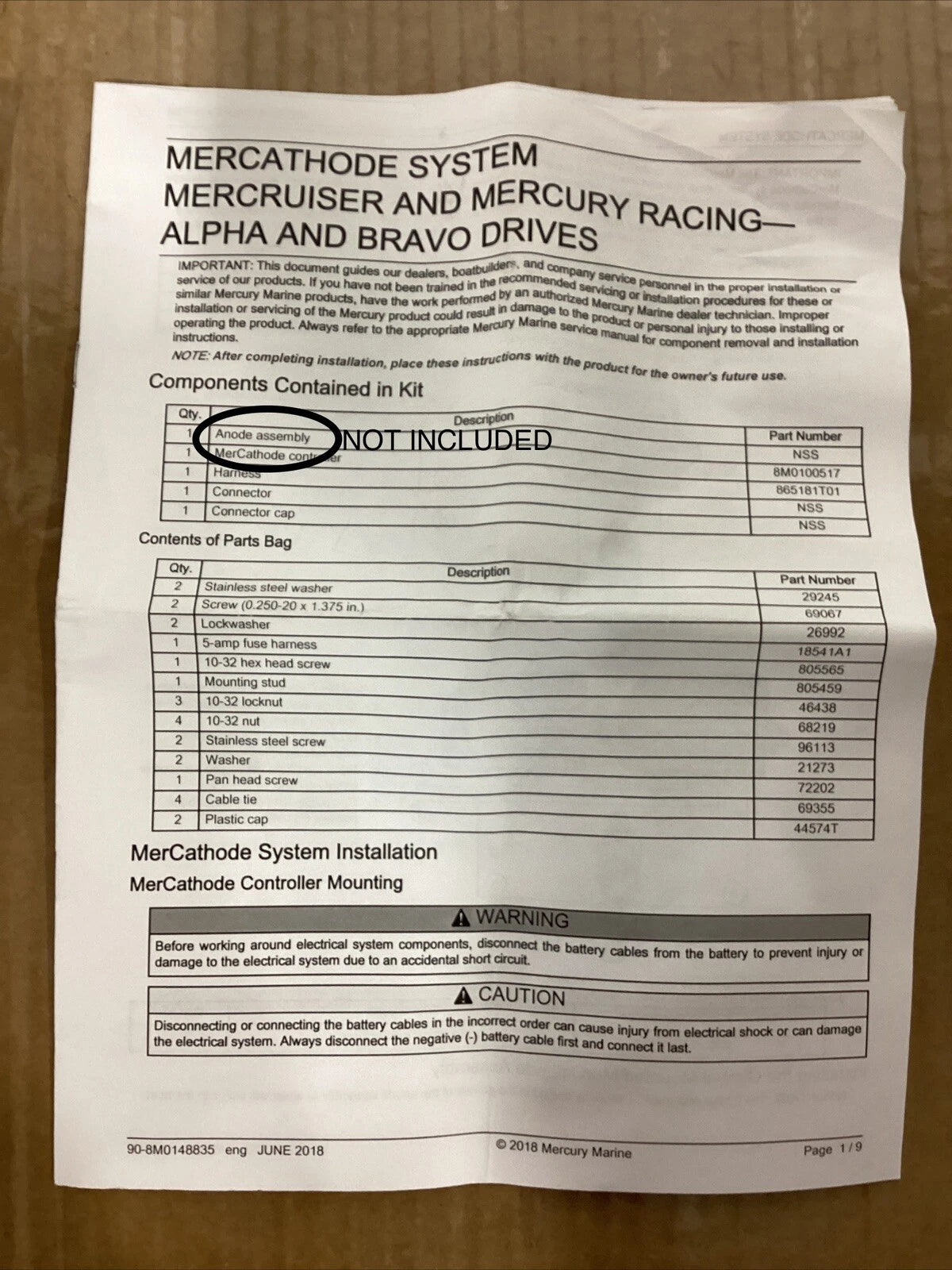 Mercathode Kit 8M0085693 for Mercury Mercruiser (Open Box)