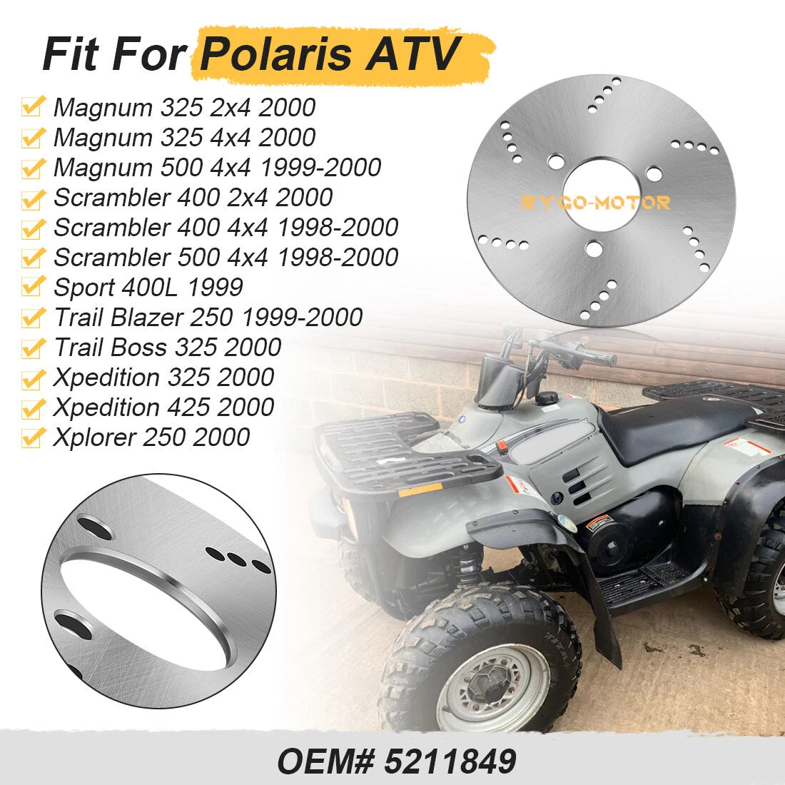 Rear Brake Disc Rotor for Polaris Scrambler 400 500 2x4 4x4 (1998–2000)
