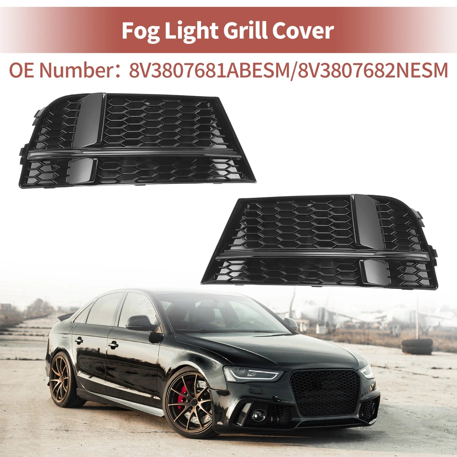 Front Fog Light Grill Pair Replacement for Audi A3 (2013–2020)