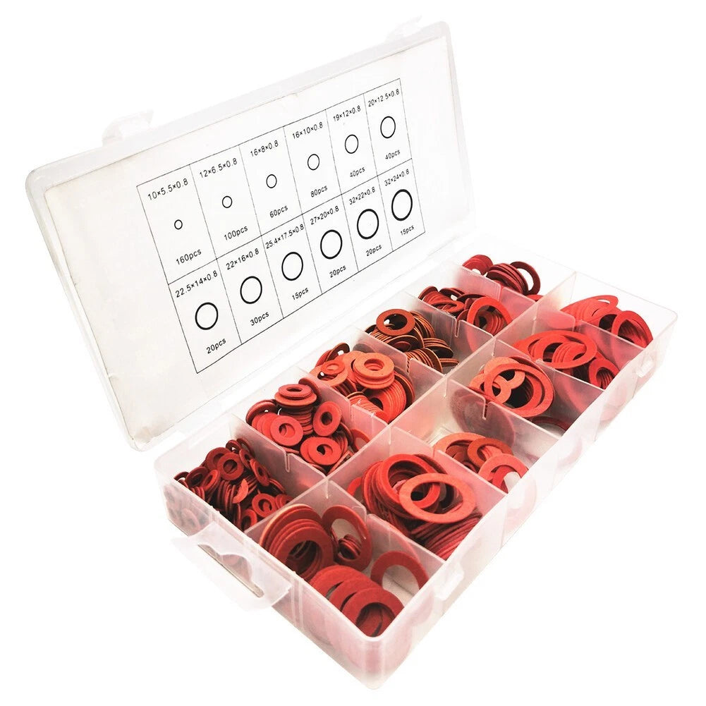 600Pcs Flat Washer Red Steel Insulation Seal Rings for Maintenance