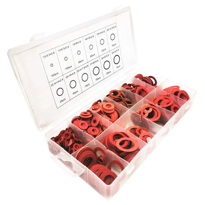 600Pcs Flat Washer Red Steel Insulation Seal Rings for Maintenance