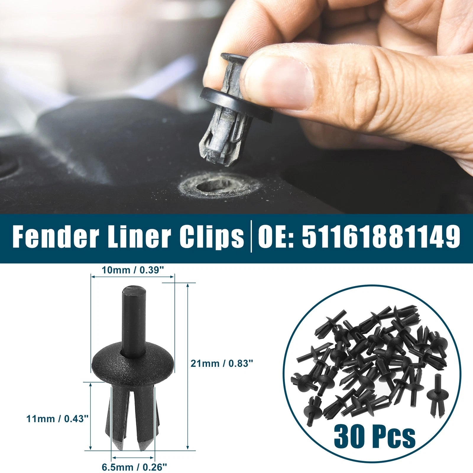 Fender Liner Clips Replacement for BMW 128i (2011–2015) Black 30 Pcs