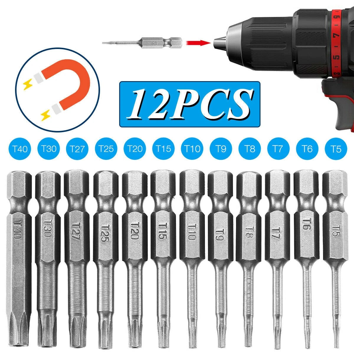 12-in-1 Magnetic Tamper Security Drill Bit Set for