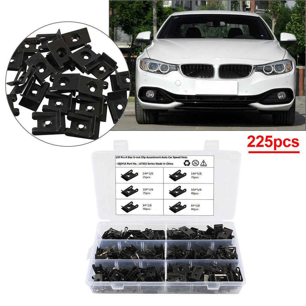 225PCS U-type Clip Nut Fastener for Car Bumper Fender Trim Panel