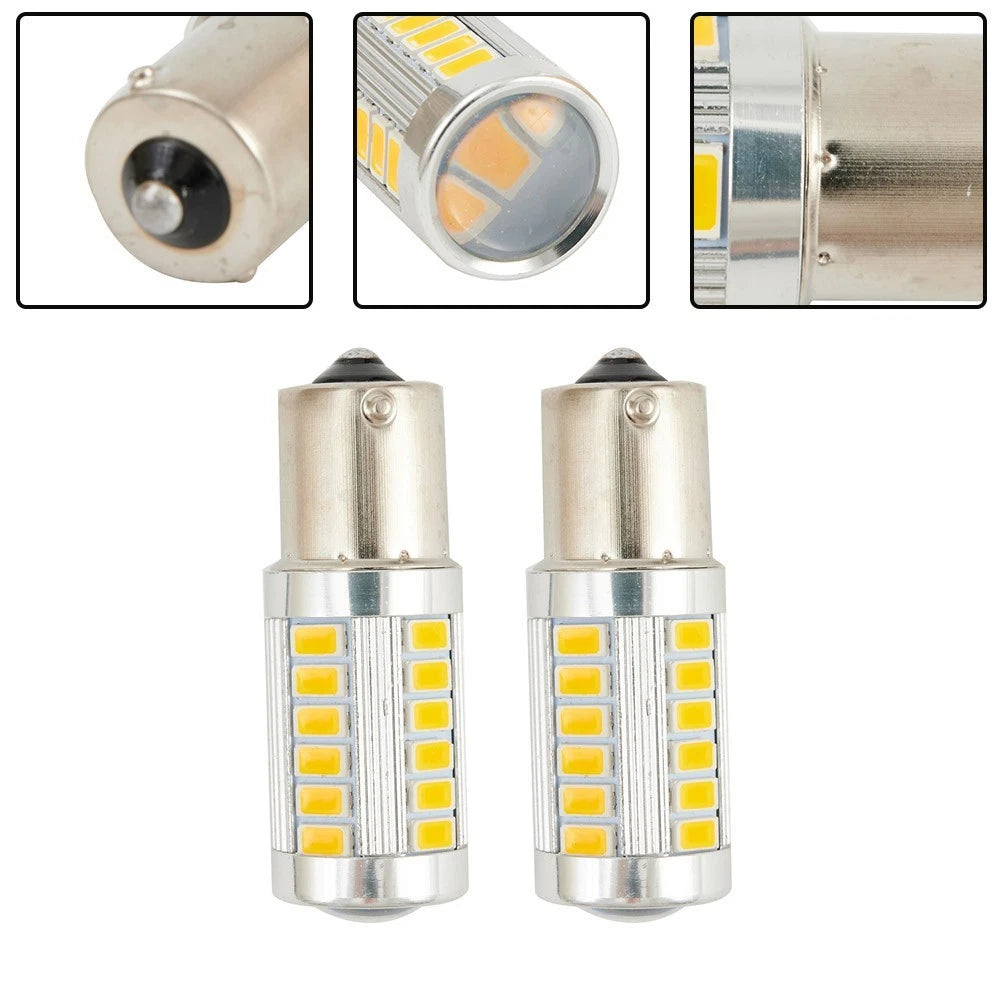 2X LED Light Bulbs 1156 Amber DC 12V (52 x 19mm)