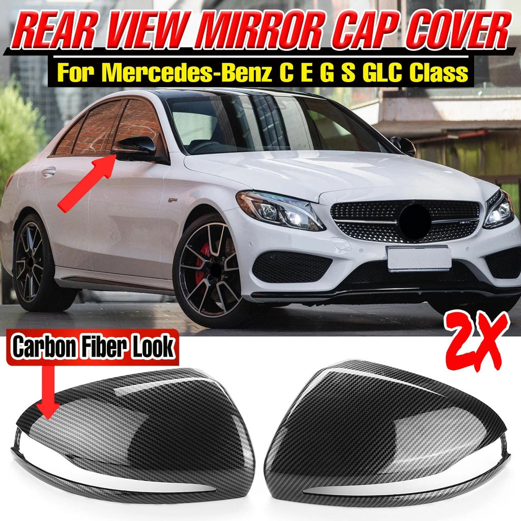 Set of 2 Mirror Cover Caps for Mercedes-Benz W205 W213 W222 W253 (2014–2018) Carbon Look LHD
