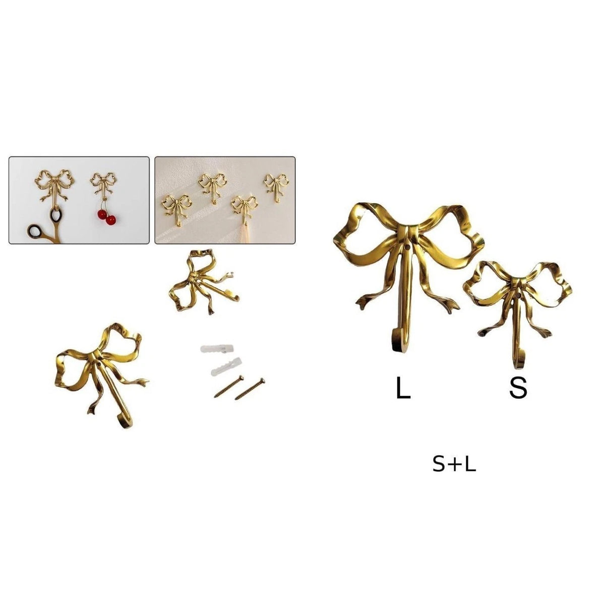 Brass Bow Knot Wall Decor Hooks for Home Decor (No Part Numbers)